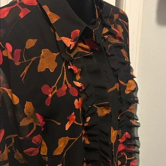 CAbi Floral Blouse in Black with Red and Orange Accents B - Picture 4 of 5